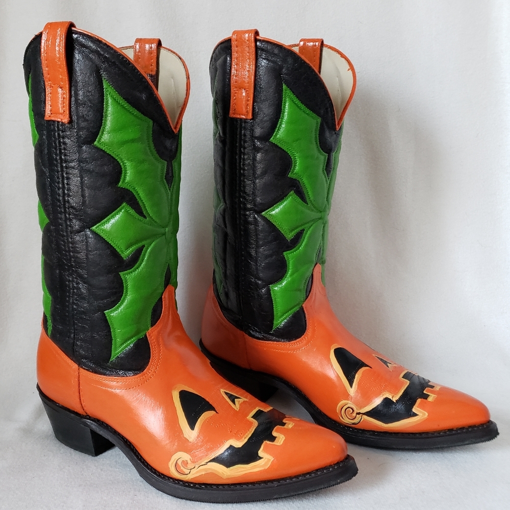 ❌SOLD❌Custom Jackolantern Vintage ACME Western Boots Pumpkin Cowboy Boots - Picture 6 of 14